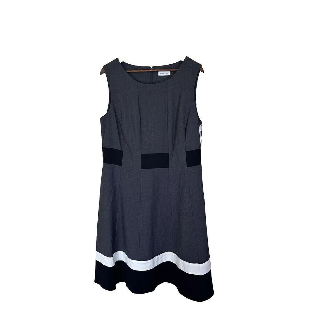 Calvin Klein Color Block Fit and Flare Dress Womens Size 14 Black Charcoal